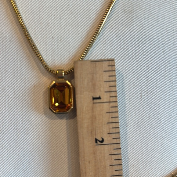Vintage 80s DIOR Gold Plated Necklace with Orange Crystal Pendant - Picture 7 of 7